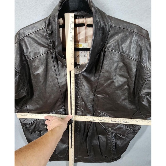 Vintage Leather Bomber Jacket Mens Large London Towne (London Fog) Brown Lined - Picture 3 of 5